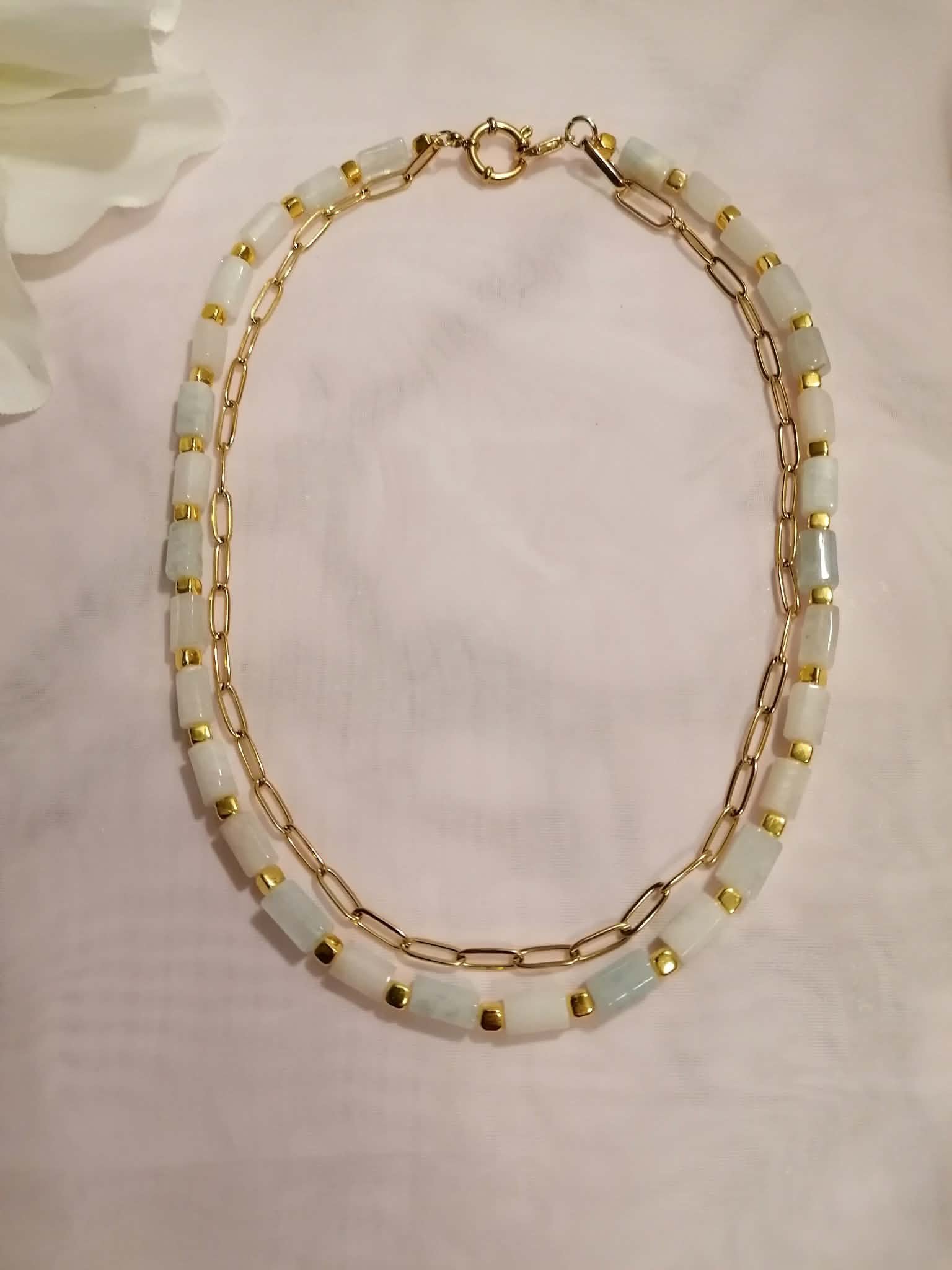 Natural Aquamarine Double-Layer Necklace
